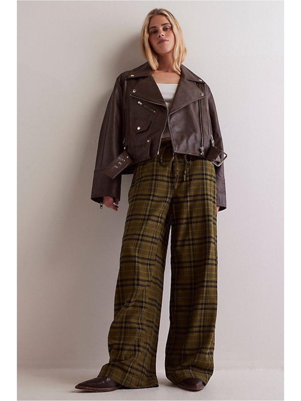 Free People Retro 90s Grunge Hudson Canyon Pants Army Green Plaid Medium